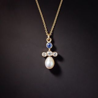 Antique Sapphire, Diamond, and Pearl Pendant, c. 1900 - 1