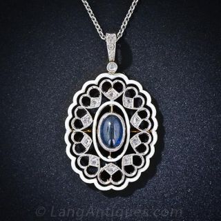 Antique Sapphire Diamond and White Enamel Drop Necklace