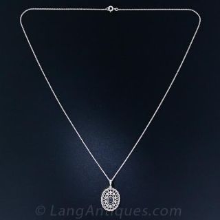 Antique Sapphire Diamond and White Enamel Drop Necklace