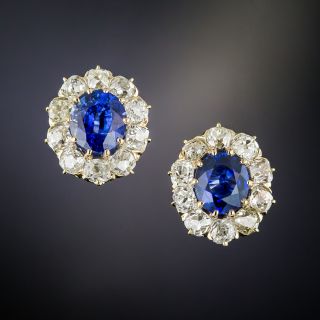 Antique Sapphire Diamond Halo Stud Earrings - 1