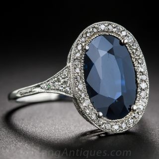 Antique Sapphire, Platinum and Diamond Ring