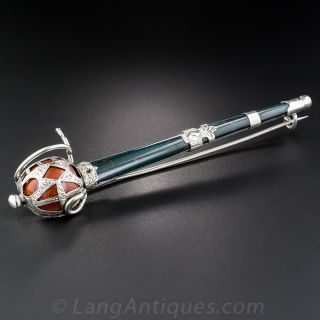 Antique Scottish Bloodstone and Jasper Sword Brooch