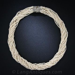 Antique Seed Pearl and Diamond Choker Necklace - 1