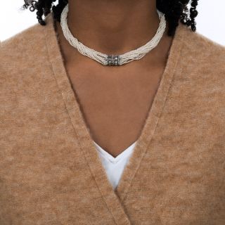 Antique Seed Pearl and Diamond Choker Necklace