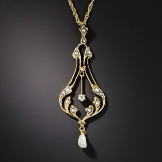 Antique Seed Pearl and Diamond Lavaliere  - 1
