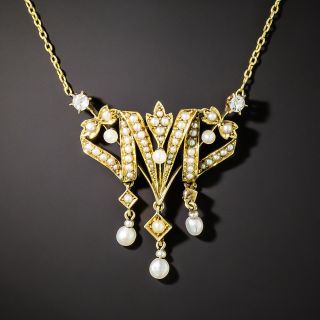 Antique Seed Pearl and Diamond Necklace, Circa 1900  - 3