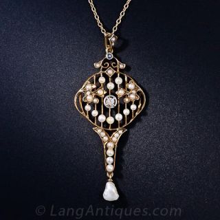 Antique Seed Pearl and Diamond Necklace