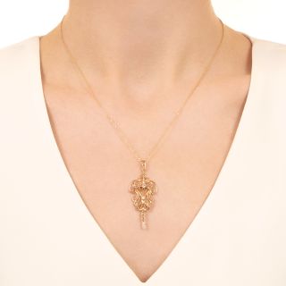 Antique Seed Pearl and Diamond Pendant, Circa 1900