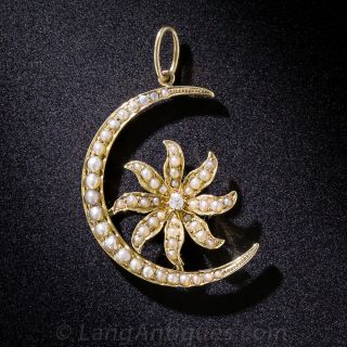 Antique Seed Pearl and Diamond Pendant