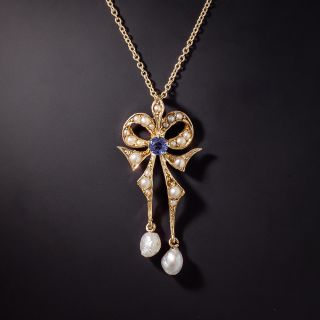 Antique Seed Pearl and Sapphire Lavalier - 1