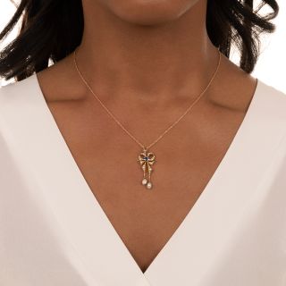 Antique Seed Pearl and Sapphire Lavalier