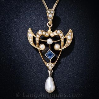 Antique Seed Pearl and Sapphire Pendent