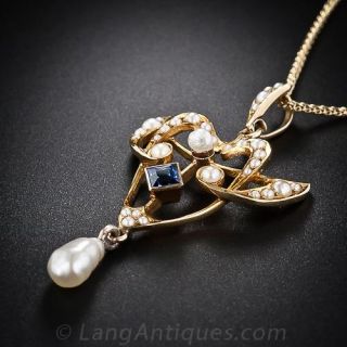 Antique Seed Pearl and Sapphire Pendent