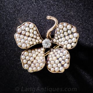 Antique Seed Pearl Clover Pin/Pendant