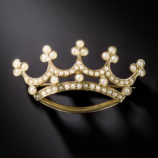 Antique Seed Pearl Crown Pin - 2