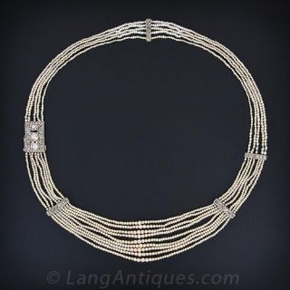 Antique Seed Pearl Diamond Necklace