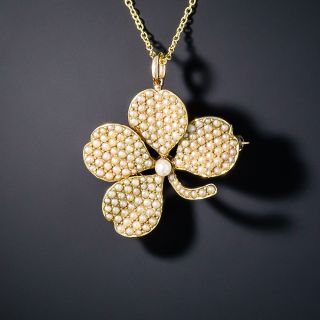 Antique Seed Pearl Four Leaf Clover Pendant/Brooch - 2