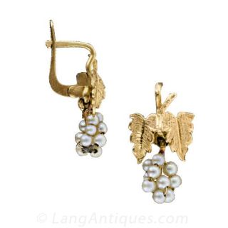 Antique Seed Pearl Grape-Cluster Earrings