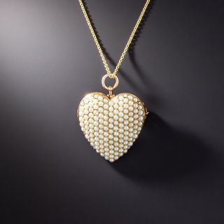 Antique Seed Pearl Heart Pendant/Pin by Krementz - 1