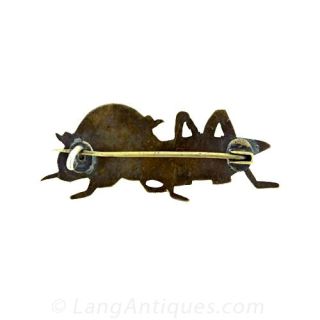 Antique Shakudo Cricket with Gourd Brooch