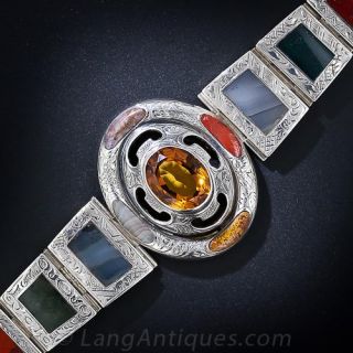 Antique Silver Scottish Agate and Citrine Bracelet
