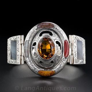 Antique Silver Scottish Agate and Citrine Bracelet