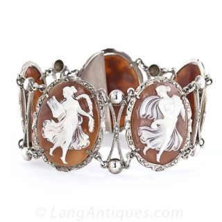 Antique Silver Shell Cameo Bracelet