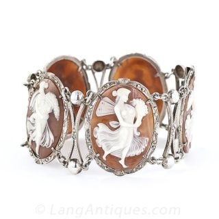 Antique Silver Shell Cameo Bracelet