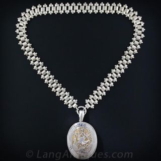 Antique Silver Souvenir Locket and Chain