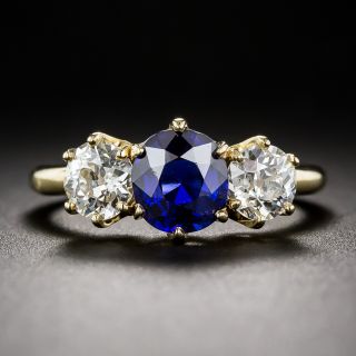 Antique Style 18k Gold, Sapphire and Diamond Ring