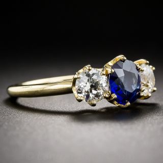 Antique Style 18k Gold, Sapphire and Diamond Ring