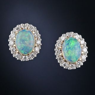 Antique Style 18k Opal and Diamond Cluster Earrings