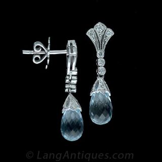Antique Style Aquamarine and Diamond Earrings