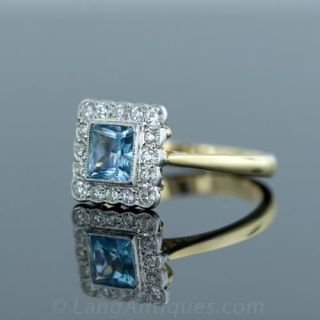 Antique Style Aquamarine and Diamond Ring