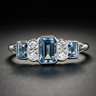 Antique Style Aquamarine and Diamond Ring