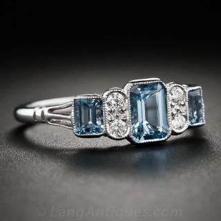 Antique Style Aquamarine and Diamond Ring
