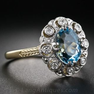 Antique Style Aquamarine and Diamond Ring