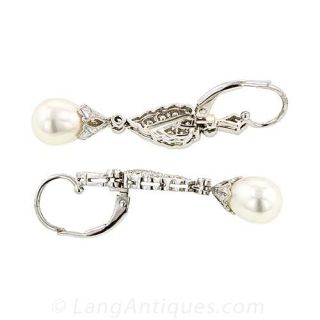 Antique Style Diamond and Pearl Earrings
