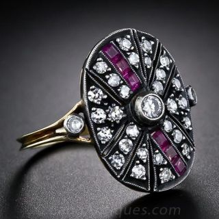 Antique Style Diamond and Ruby Dinner Ring