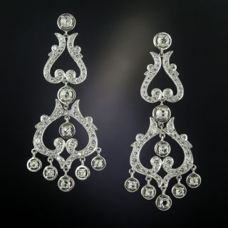 Antique Style Diamond Chandelier Drop Earrings - 2