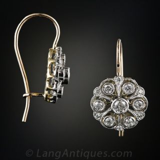 Antique Style Diamond Cluster Drop Earrings