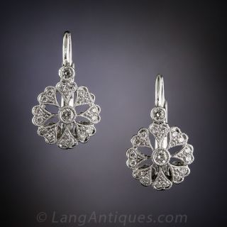 Antique Style Diamond Cluster Drop Earrings