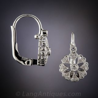 Antique Style Diamond Cluster Drop Earrings