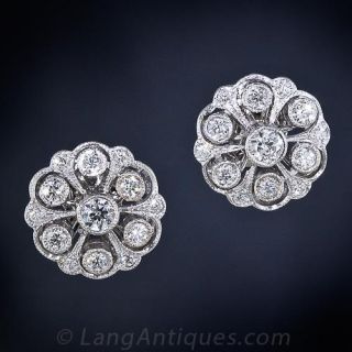 Antique Style Diamond Cluster Earrings