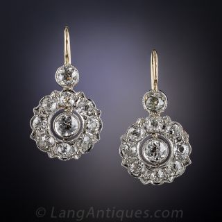 Antique Style Diamond Cluster Earrings