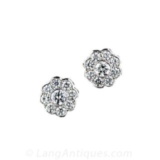 Antique Style Diamond Cluster Earrings - 1