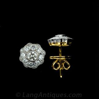 Antique Style Diamond Cluster Earrings