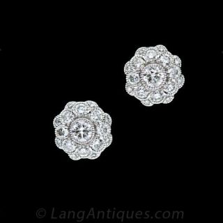 Antique Style Diamond Cluster Earrings