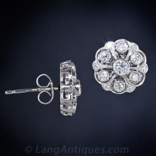Antique Style Diamond Cluster Earrings