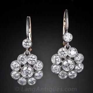 Antique Style Diamond Cluster Earrings